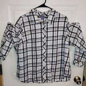Laura Scott Black and White Plaid Button Down